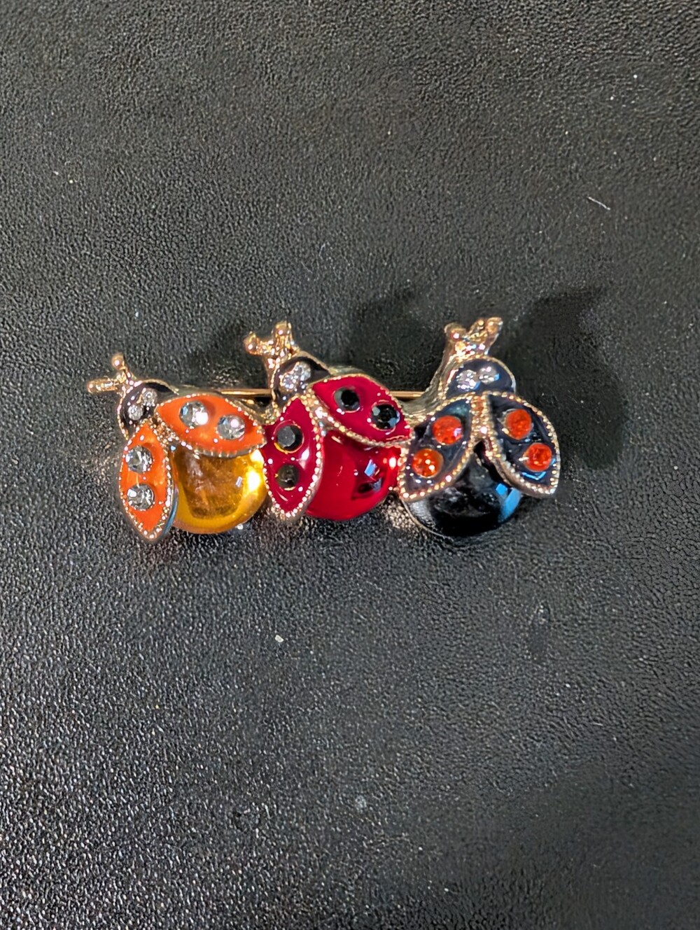 Ladybug Trio Enamel Brooch - Red, Orange, Black